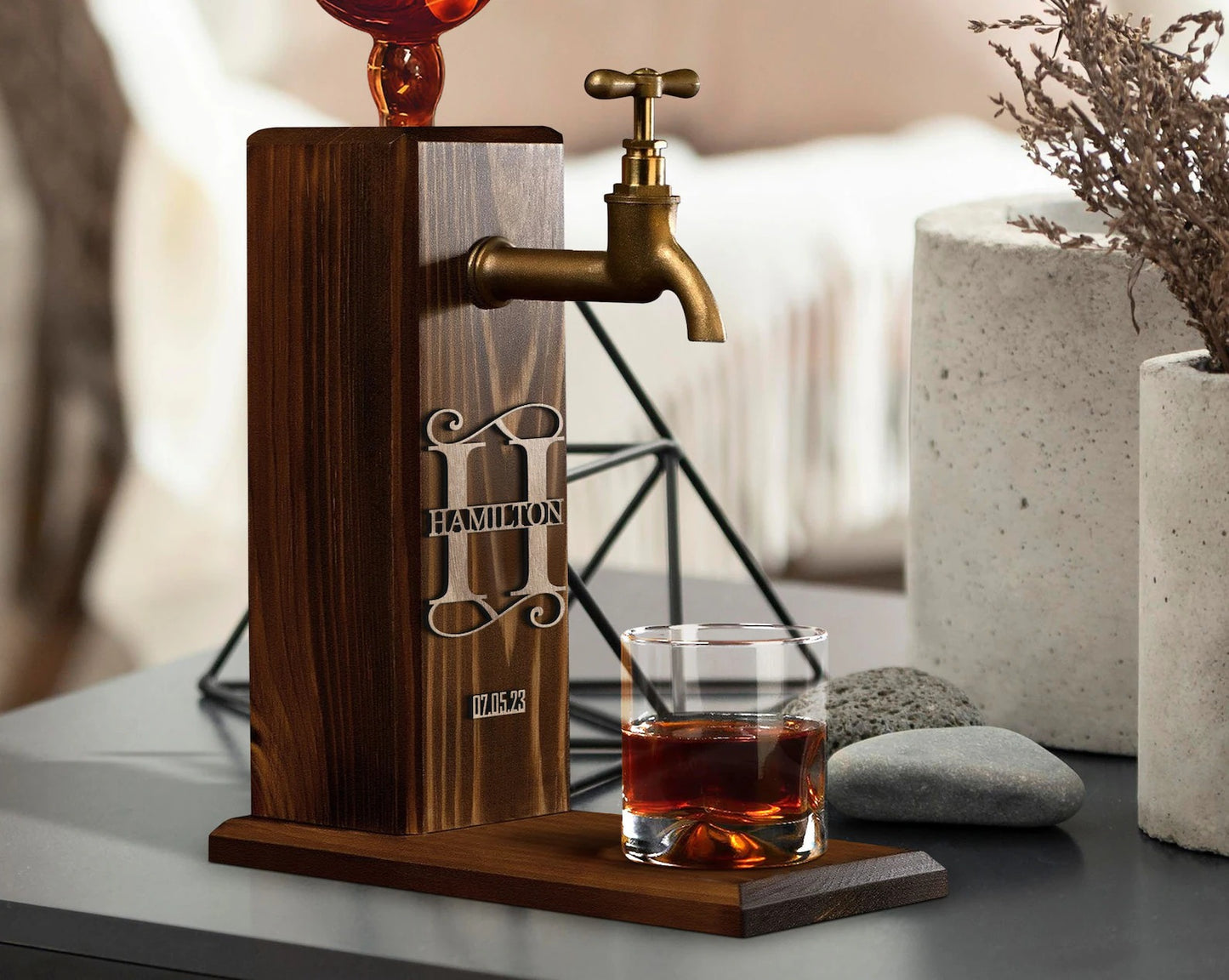 Personalized Embossed Name Wooden Whiskey Liquor Beverage Dispenser Gift