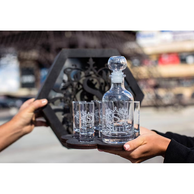 Personalized Tequila and Vodka Decanter Set with Custom Glasses