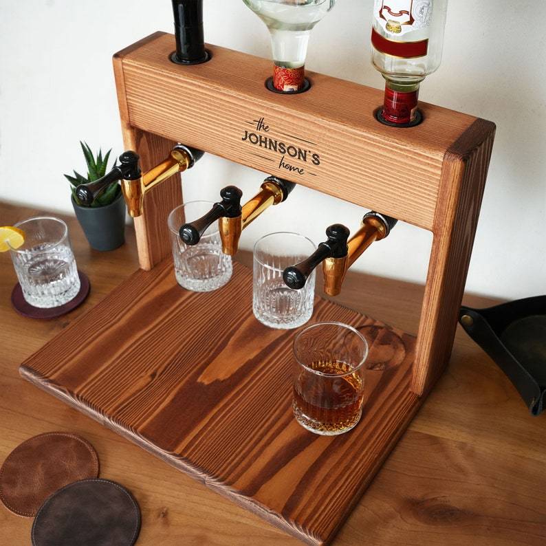 Personalized Wooden Whiskey Liquor Dispenser: Wedding, Engagement, Anniversary Gift