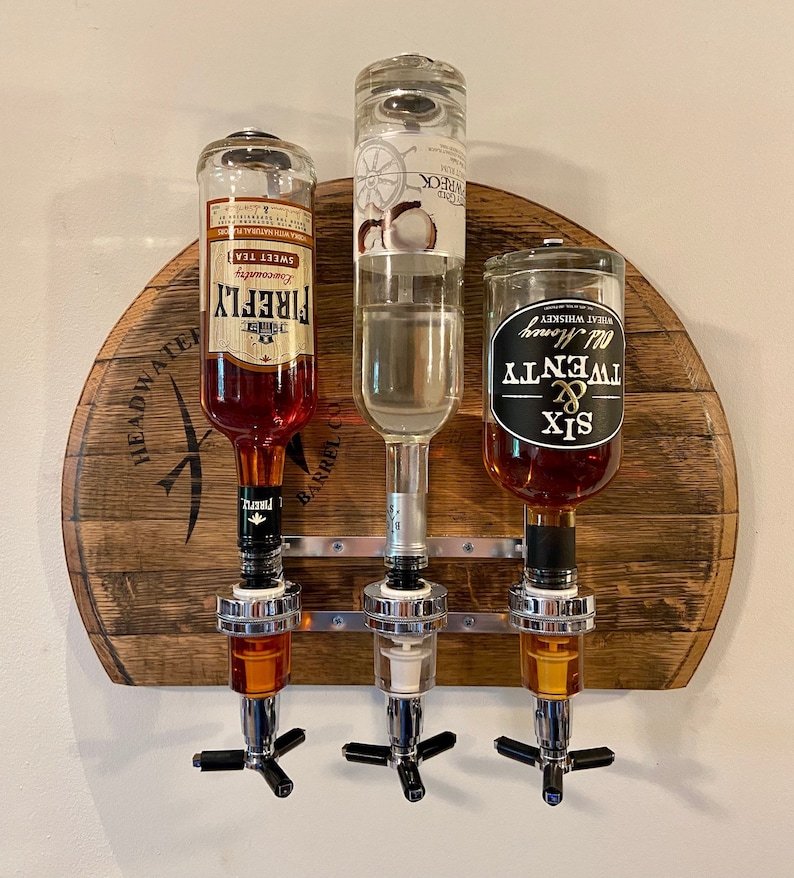 Whiskey Barrel Liquor Dispenser for Bar, Man Cave & Kitchen