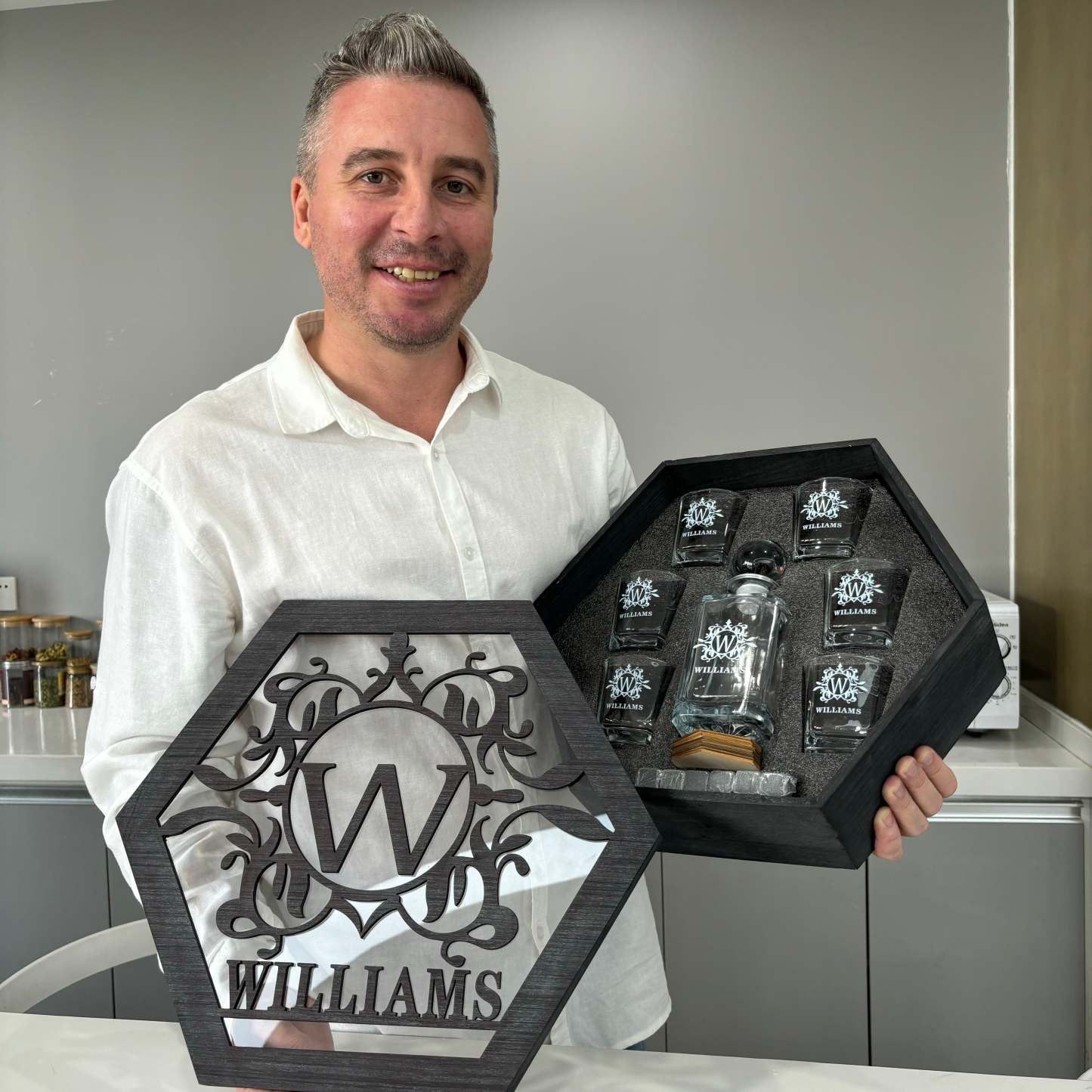 Personalized Whiskey Decanter Set Engraved with Box and Glasses