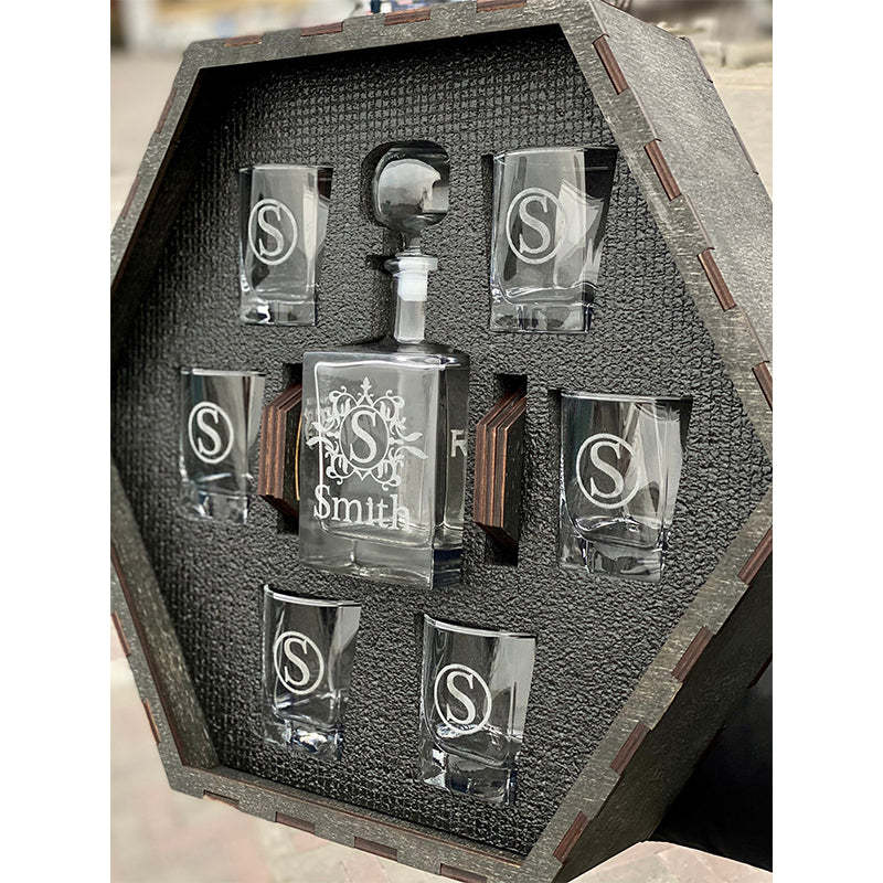 Personalized Whiskey Decanter Set Engraved with Box and Glasses