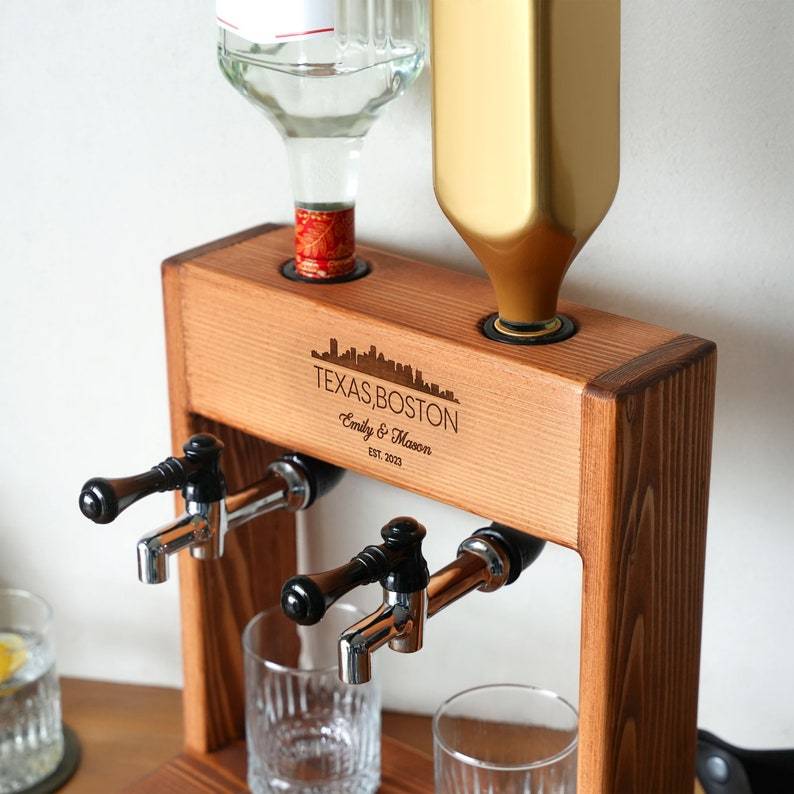 Personalized Wooden Whiskey Liquor Dispenser: Wedding, Engagement, Anniversary Gift