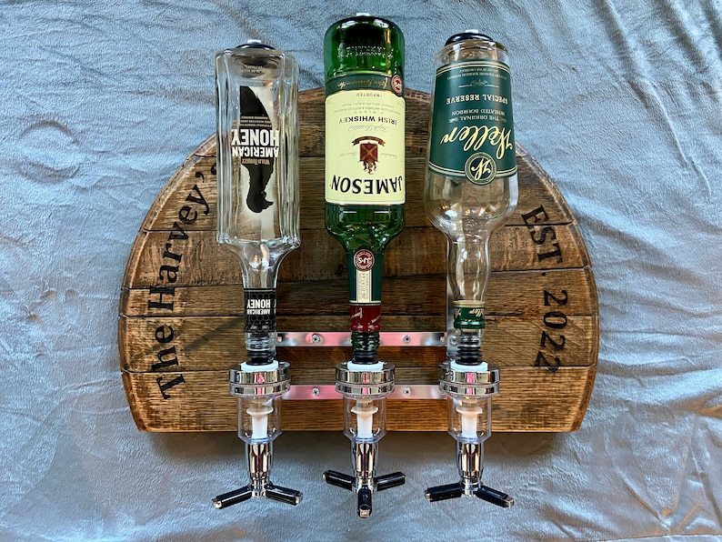 Whiskey Barrel Liquor Dispenser for Bar, Man Cave & Kitchen