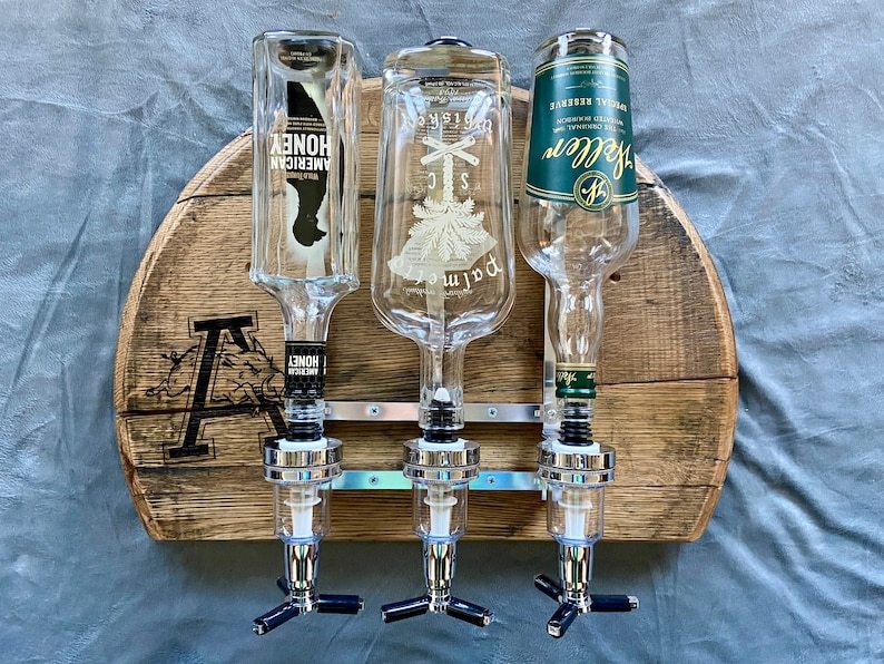 Whiskey Barrel Liquor Dispenser for Bar, Man Cave & Kitchen