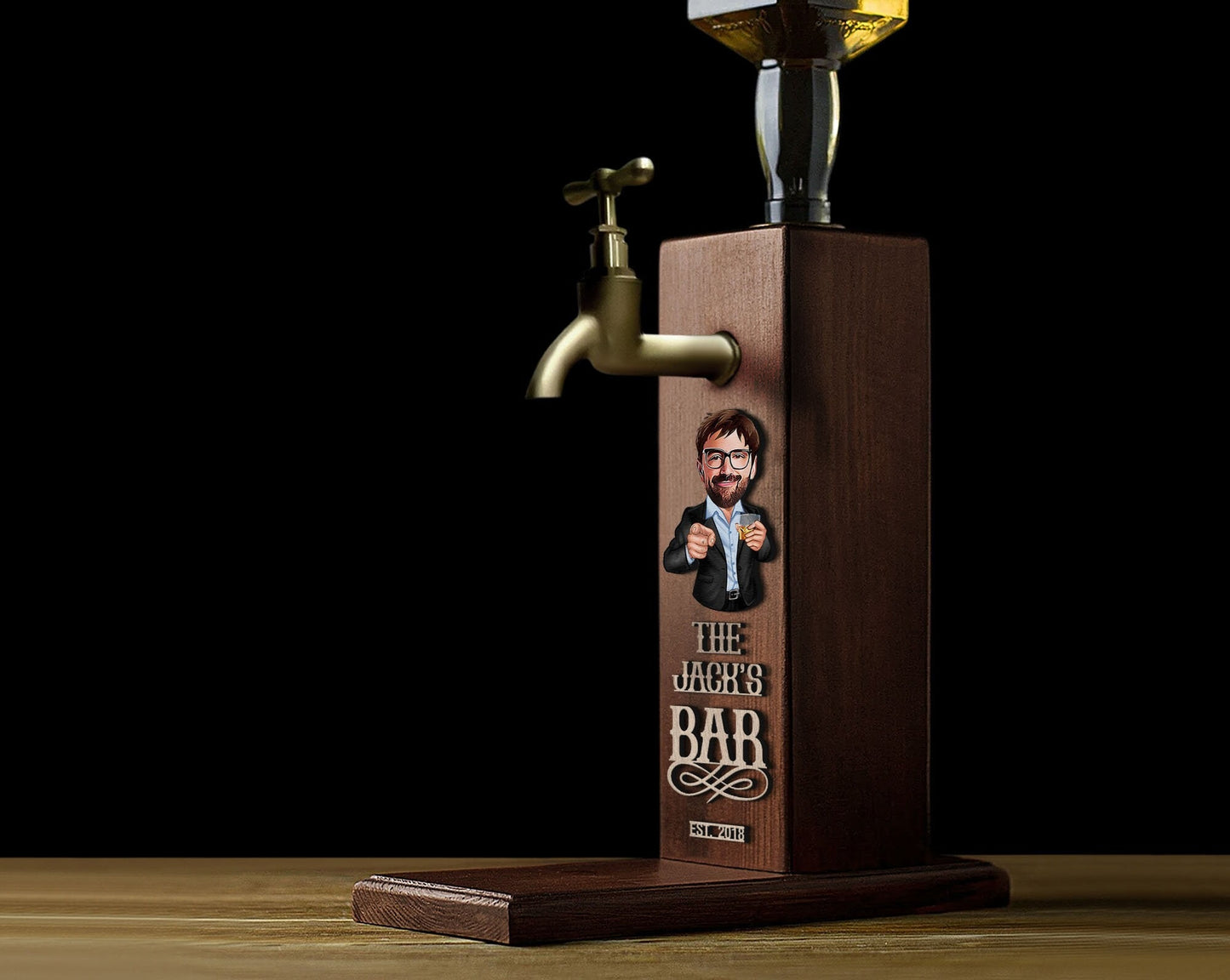 Personalized Whiskey Dispenser with Embossed Name and Cartoon Design