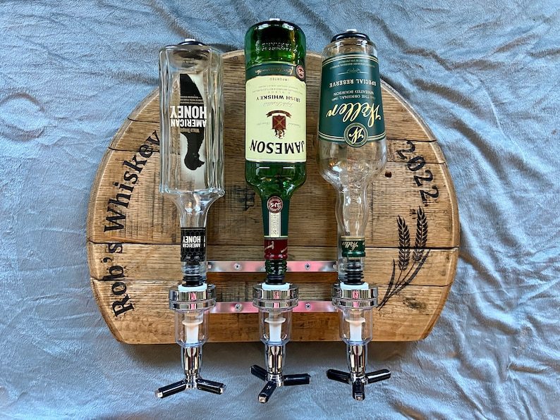 Whiskey Barrel Liquor Dispenser for Bar, Man Cave & Kitchen