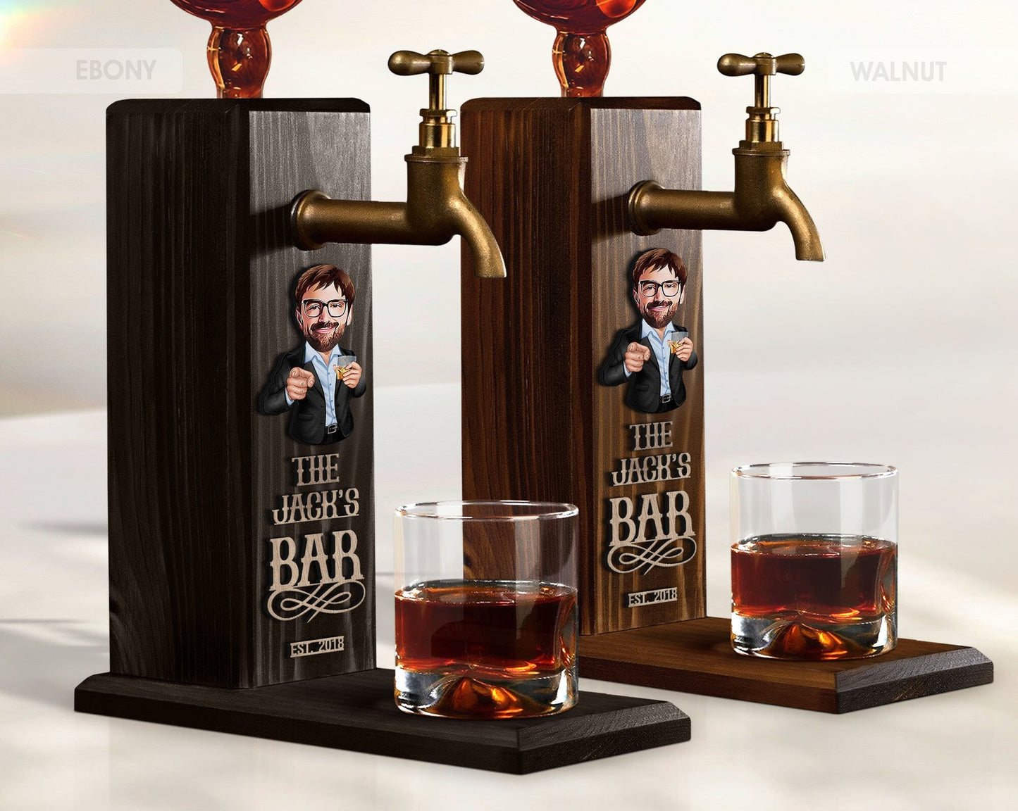 Personalized Whiskey Dispenser with Embossed Name and Cartoon Design