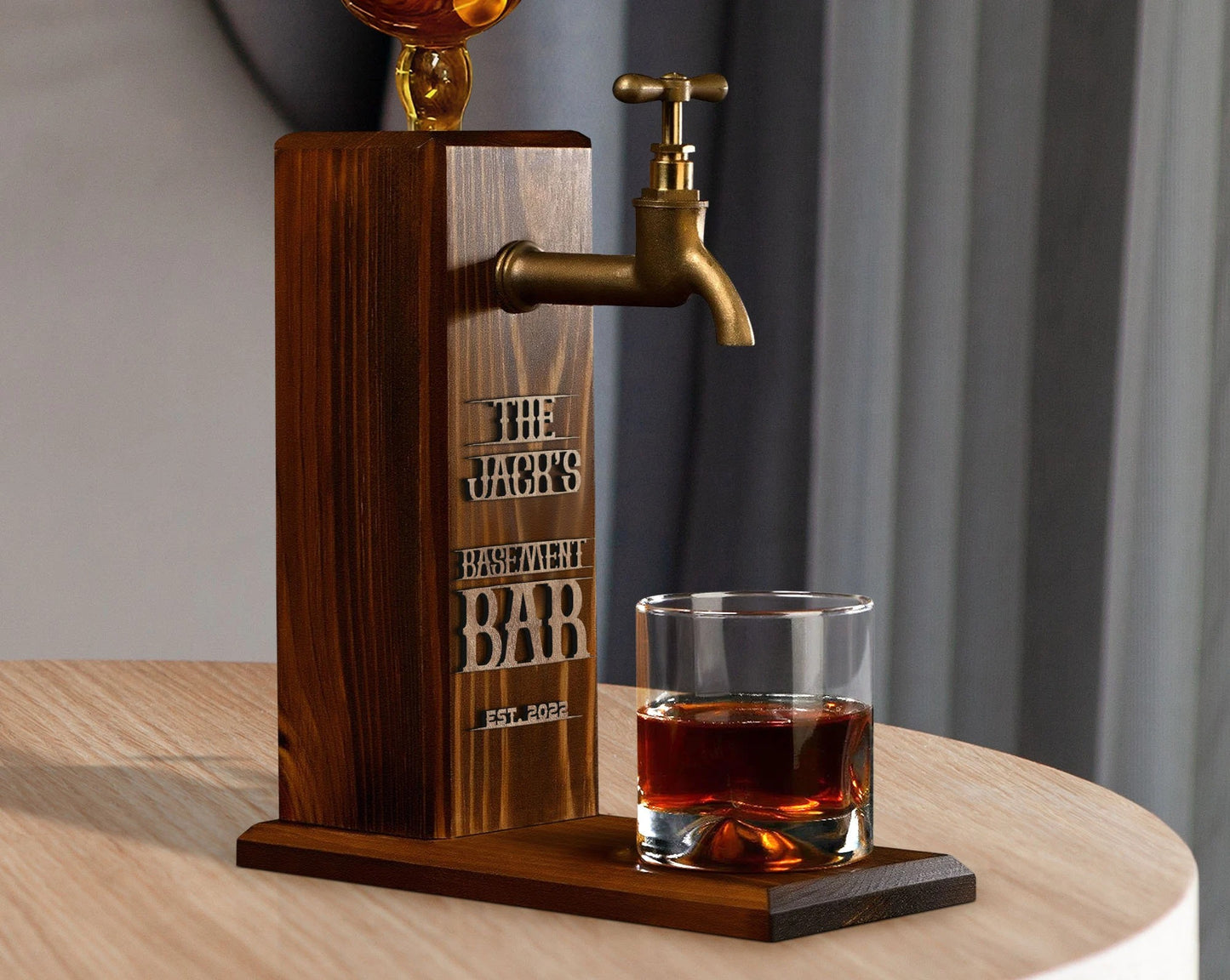 Personalized Whiskey Dispenser: Embossed Wood Liquor Bar Decor