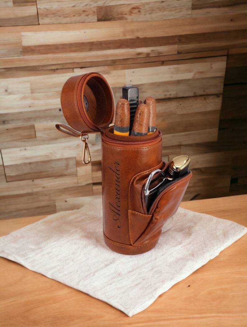 Personalized Cigar Humidor Travel Case with Accessories Gift Set