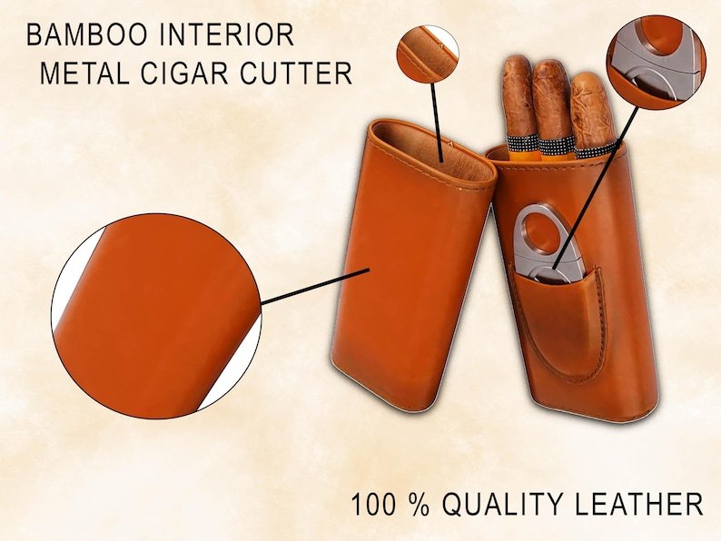 Personalized Leather Cigar Case with Cutter, Father's Day Gift