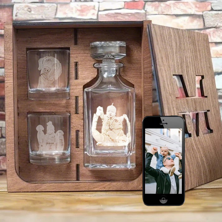 Personalized Etched Rocks Whiskey Glass Set| Unique Father's Day Gift