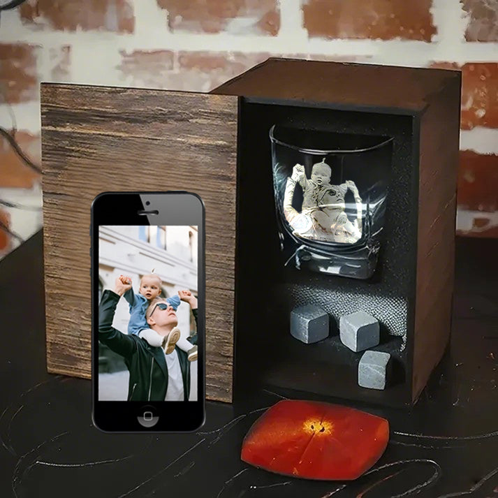 Personalized Etched Rocks Whiskey Glass Set| Unique Father's Day Gift