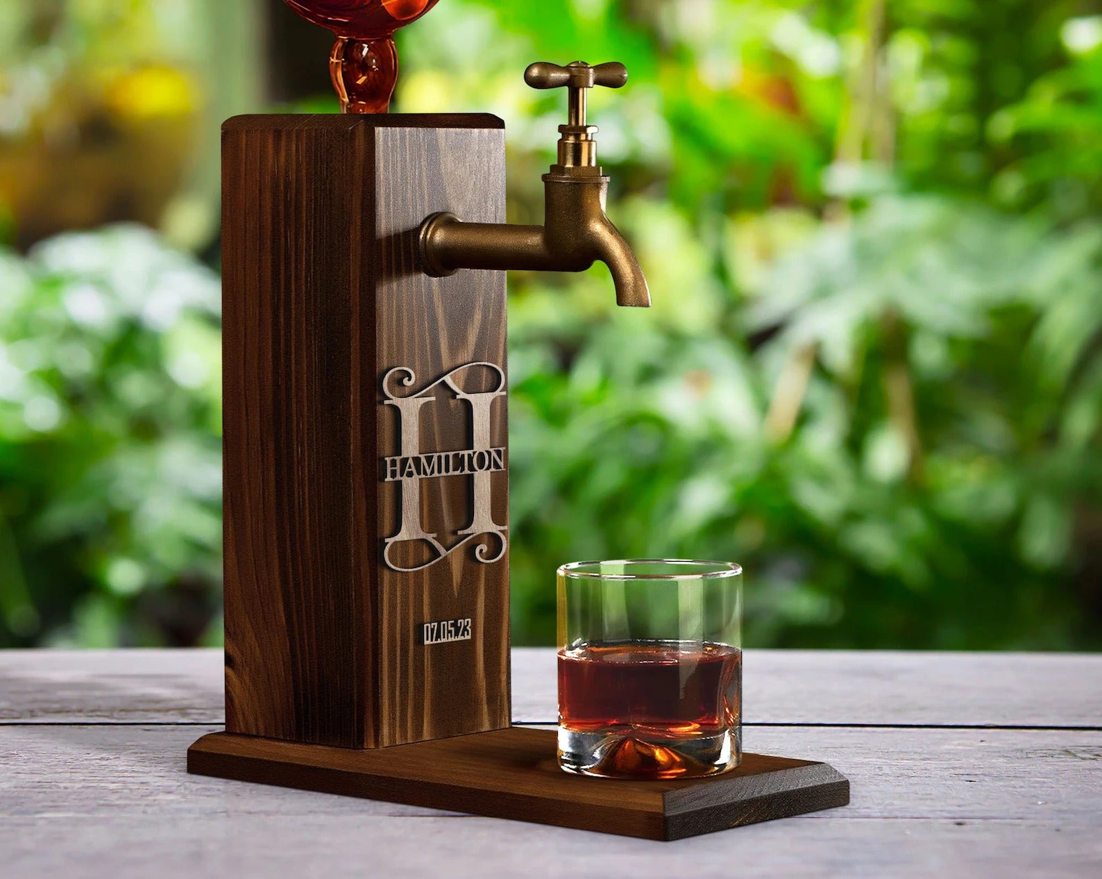 Personalized Embossed Name Wooden Whiskey Liquor Beverage Dispenser Gift