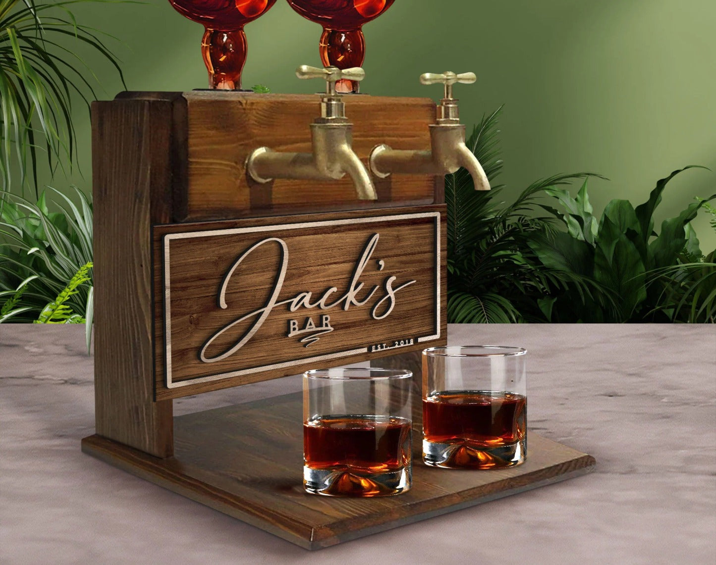 Personalized Double Faucet Whiskey Liquor Dispenser - Home Bar Fountain