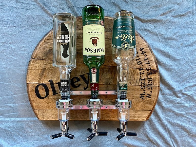 Whiskey Barrel Liquor Dispenser for Bar, Man Cave & Kitchen