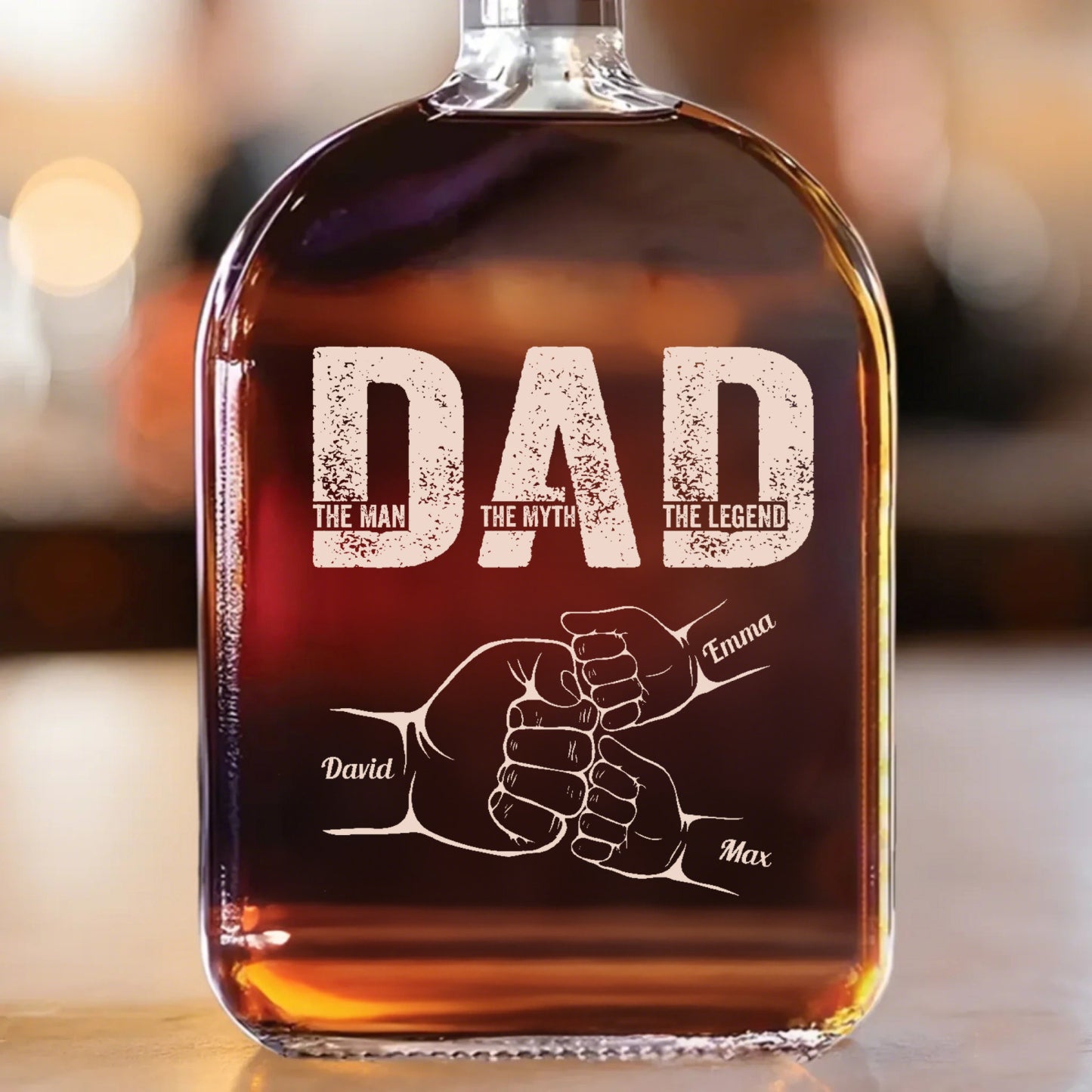 Personalized Etched Whiskey Bottle -  'Dad, The Man, The Myth'