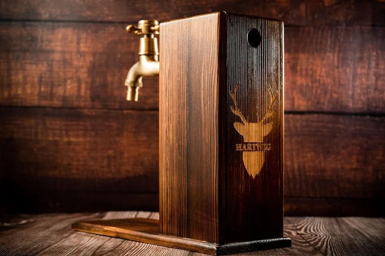Personalized Wooden Whiskey Liquor Dispenser, Engraved Bar Décor