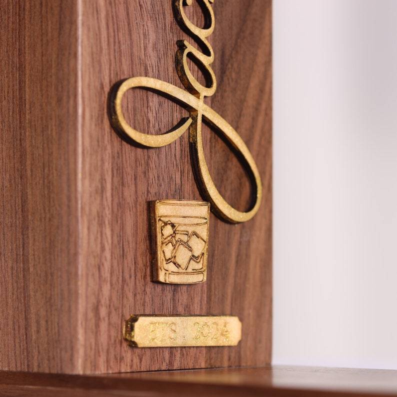 Embossed Wooden Whiskey Dispenser Personalized Alcohol Beverage Home Bar