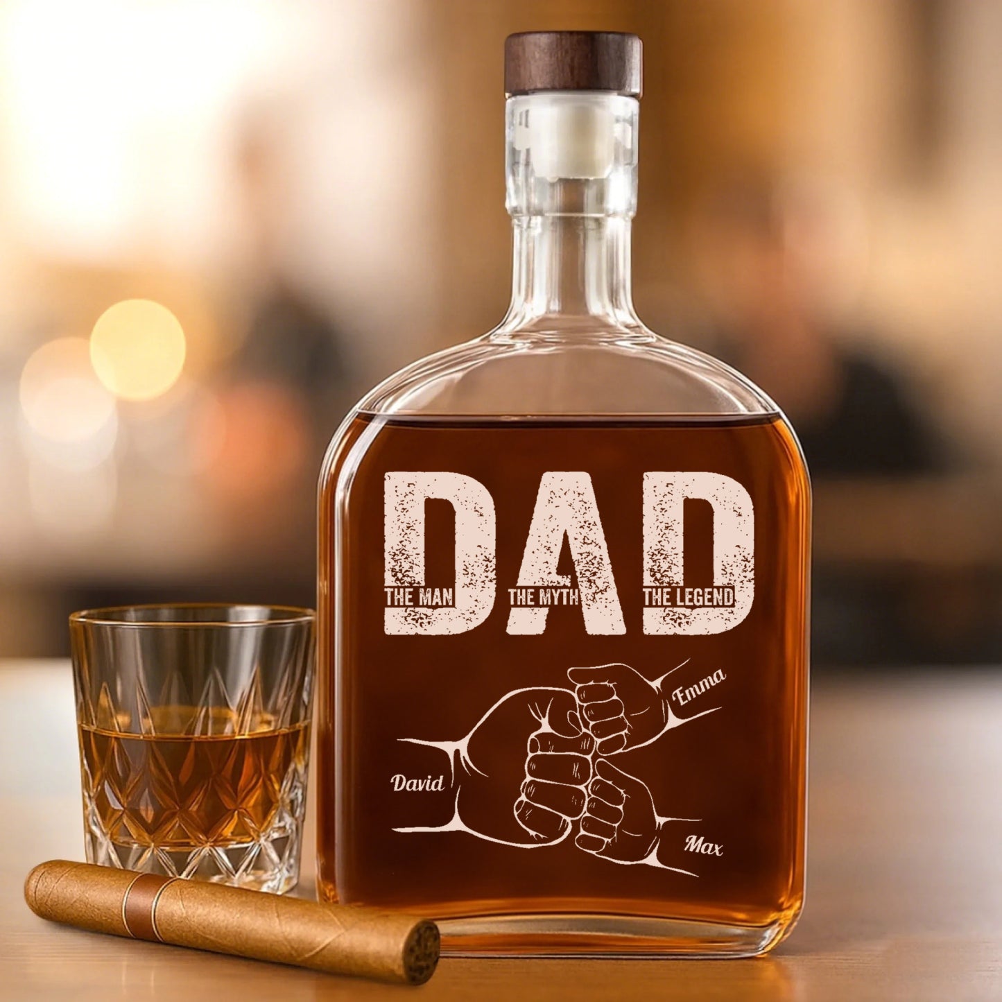 Personalized Etched Whiskey Bottle -  'Dad, The Man, The Myth'
