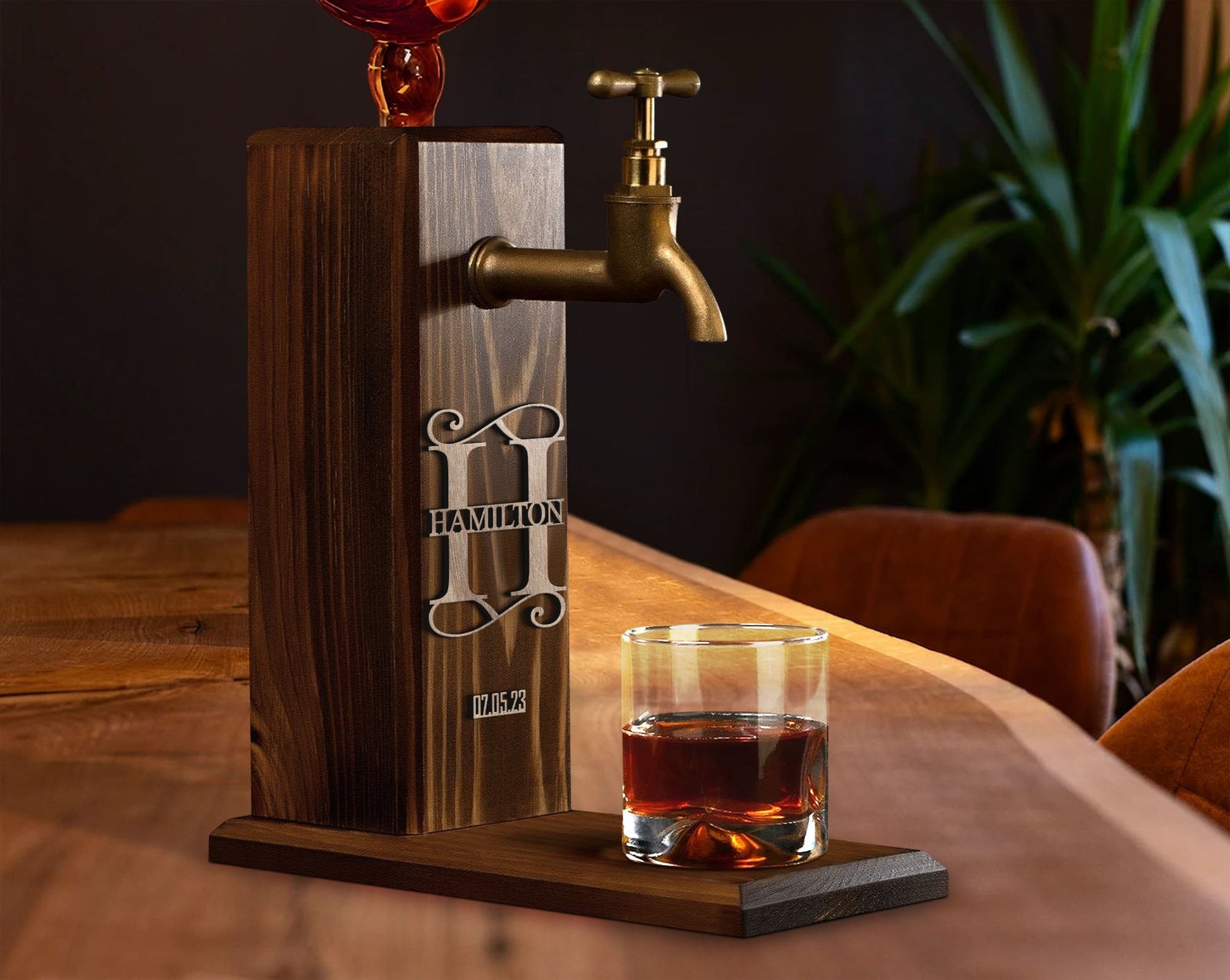 Personalized Embossed Name Wooden Whiskey Liquor Beverage Dispenser Gift