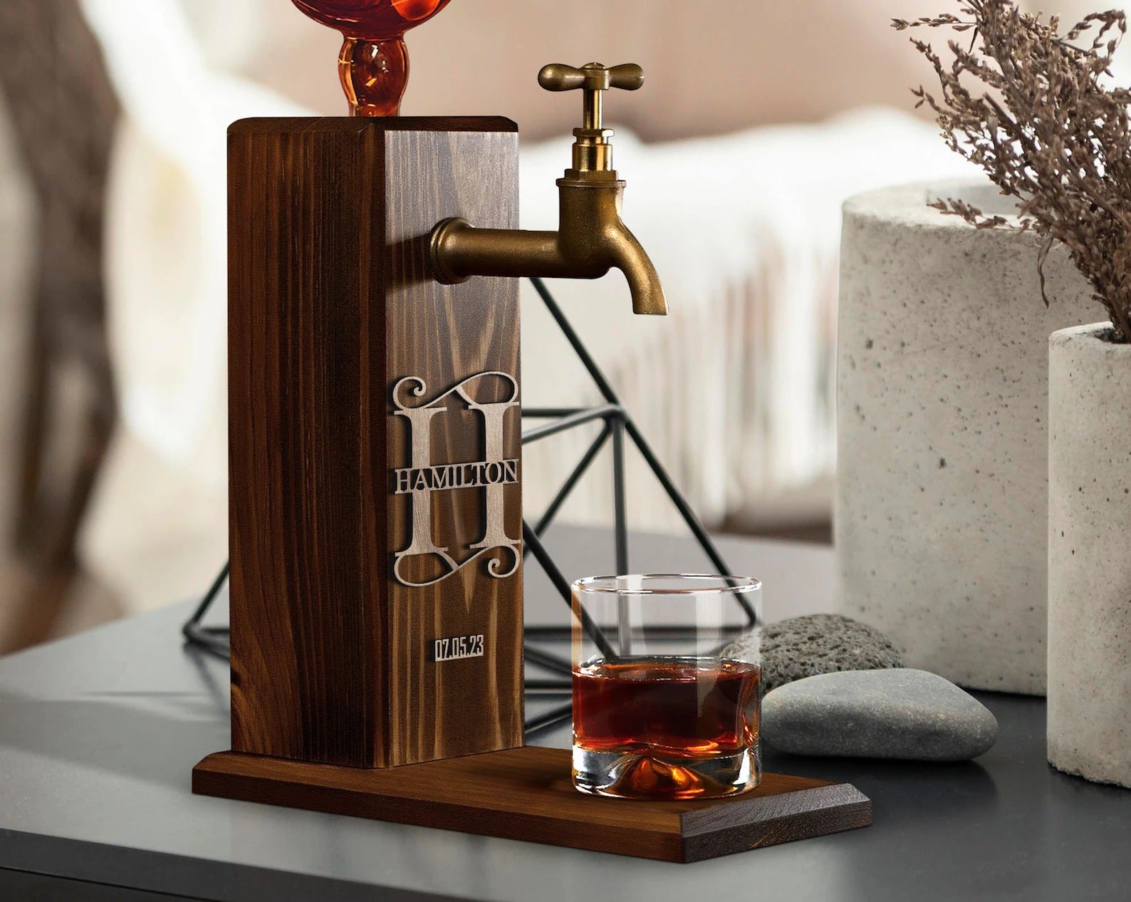 Personalized Embossed Name Wooden Whiskey Liquor Beverage Dispenser Gift