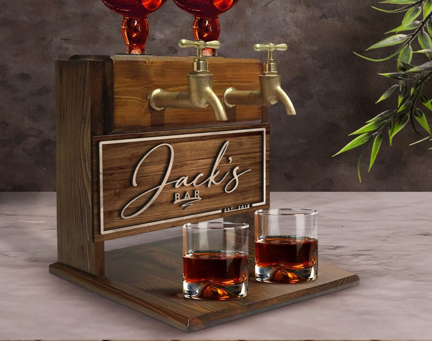Personalized Double Faucet Whiskey Liquor Dispenser - Home Bar Fountain