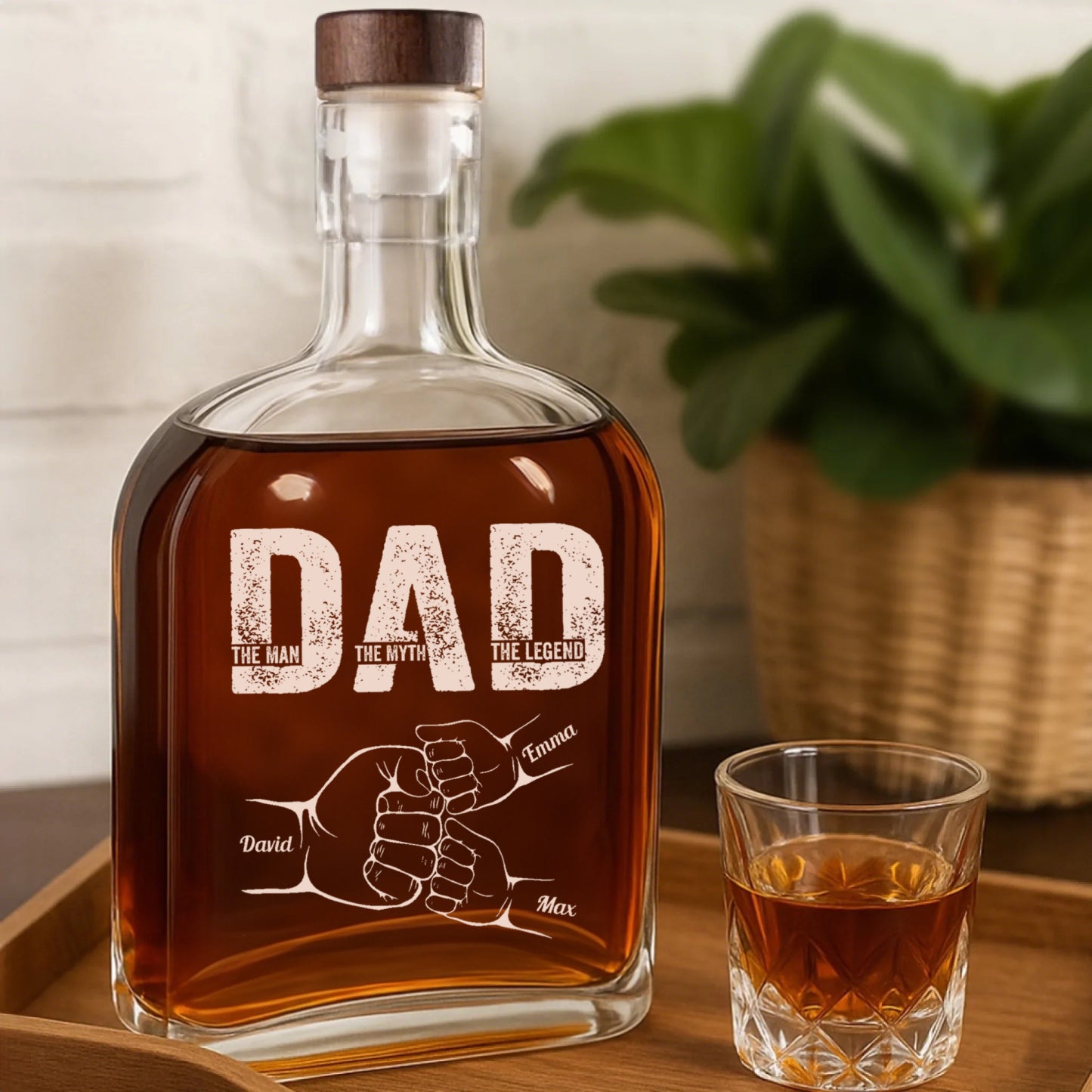 Personalized Etched Whiskey Bottle -  'Dad, The Man, The Myth'