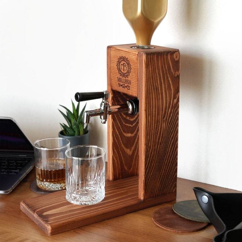 Personalized Wooden Whiskey Liquor Dispenser: Wedding, Engagement, Anniversary Gift