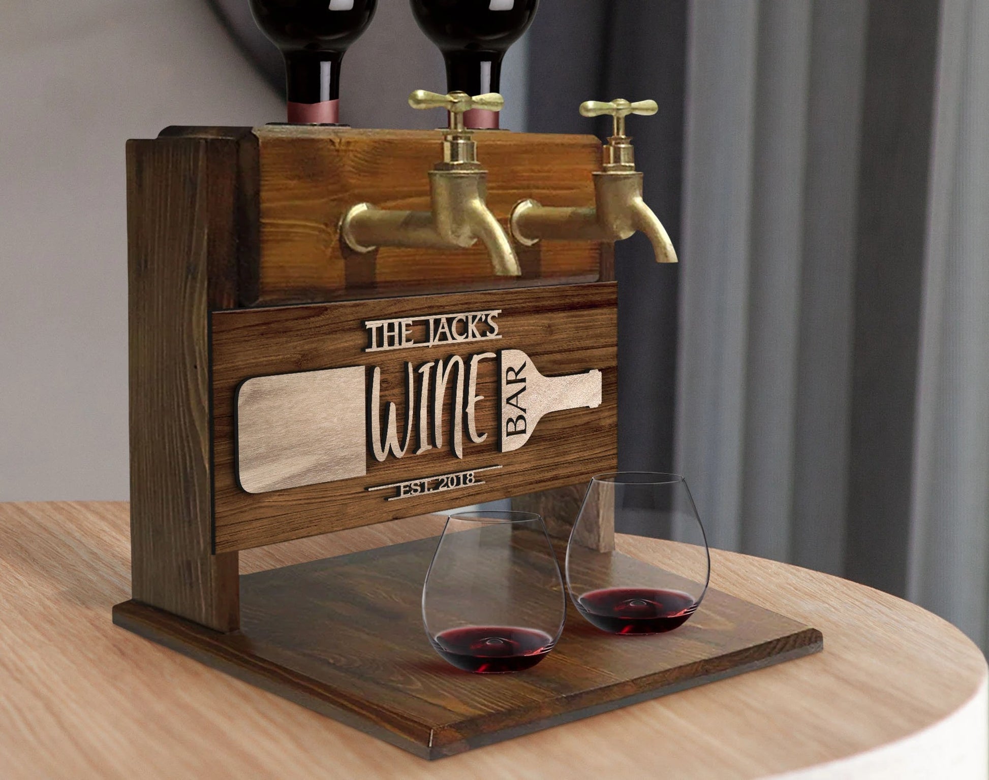 Personalized Embossed Double Faucet Wine or Whiskey Dispenser Fountain