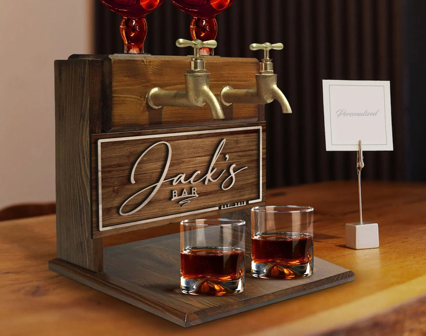 Personalized Double Faucet Whiskey Liquor Dispenser - Home Bar Fountain