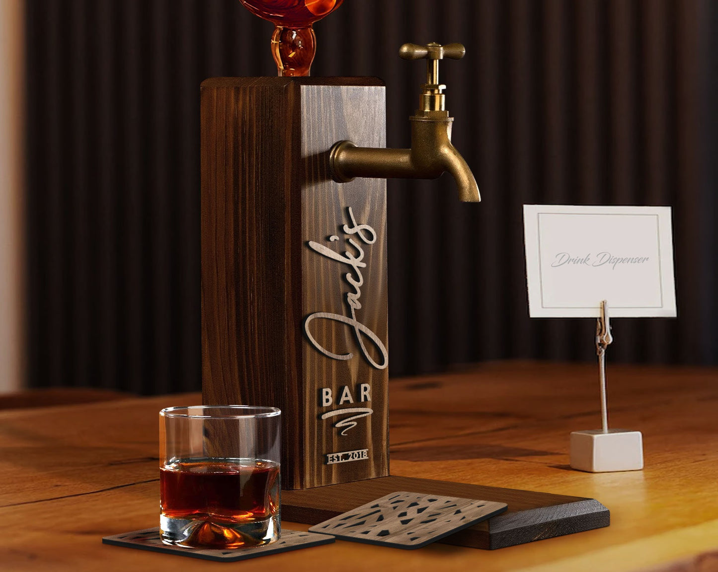 Personalized Whiskey Dispenser with Coasters Set - Bar, Pub, Home