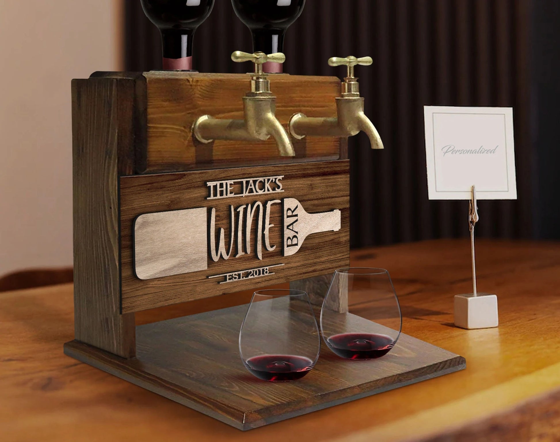 Personalized Embossed Double Faucet Wine or Whiskey Dispenser Fountain