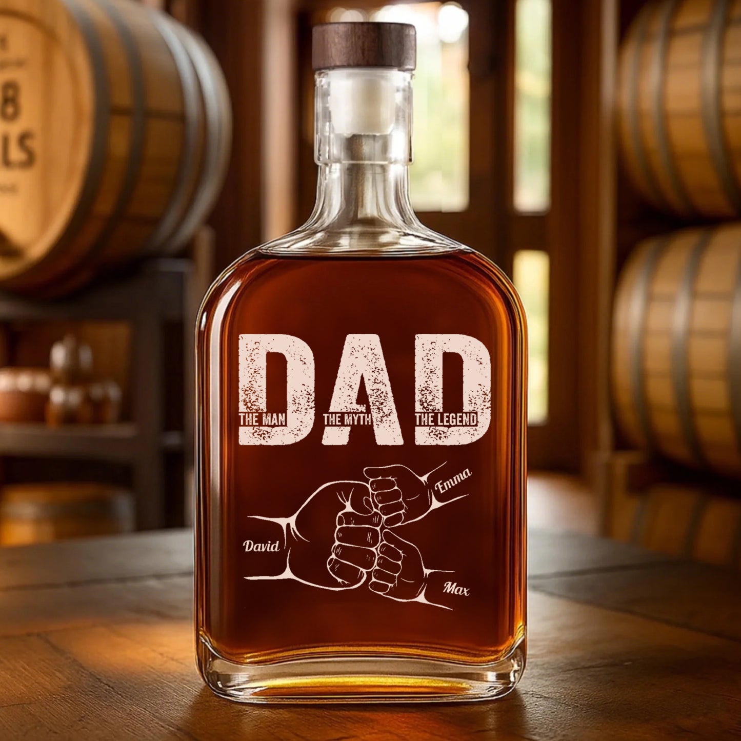 Personalized Etched Whiskey Bottle -  'Dad, The Man, The Myth'
