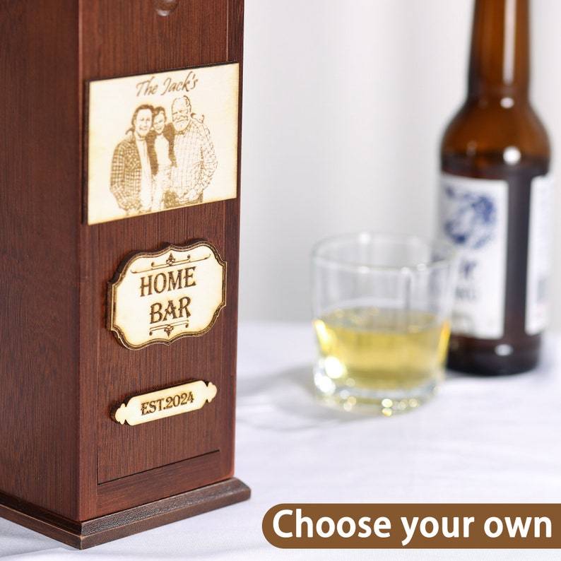 Embossed Wooden Whiskey Dispenser Personalized Alcohol Beverage Home Bar