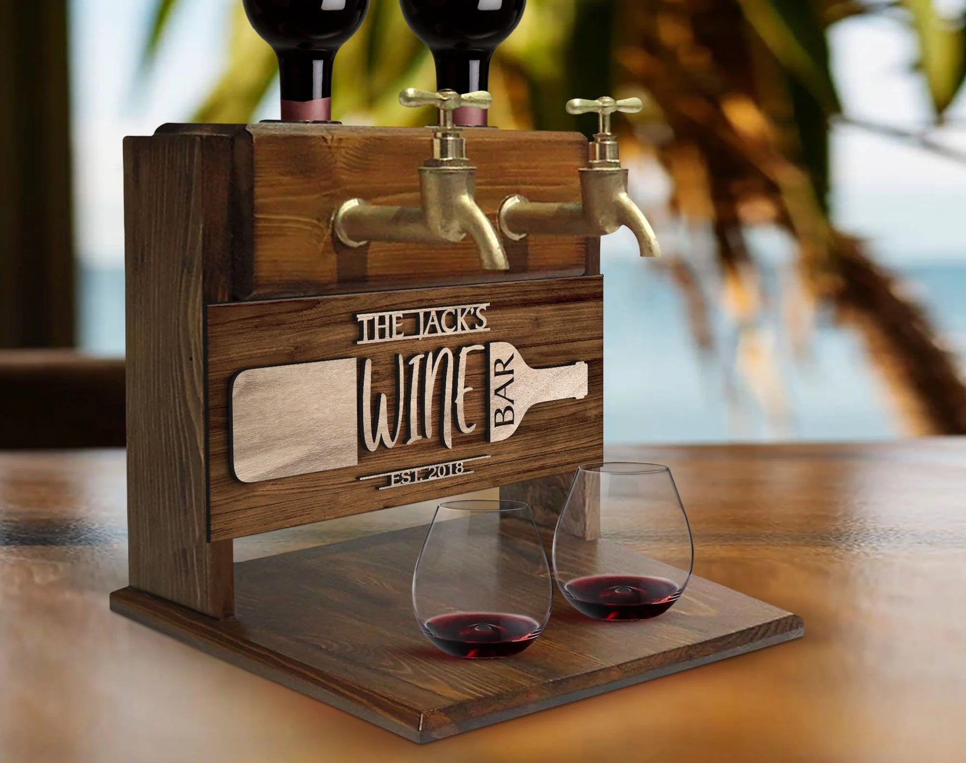 Personalized Embossed Double Faucet Wine or Whiskey Dispenser Fountain