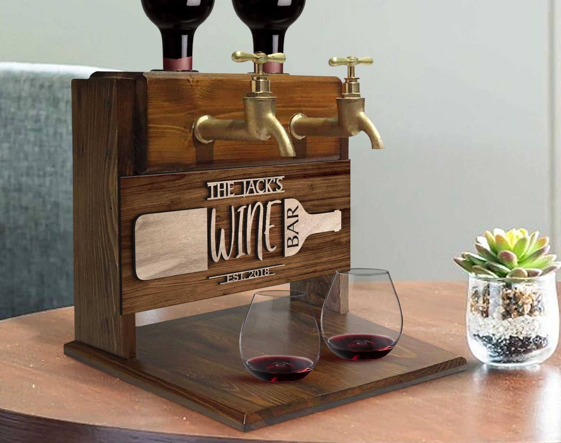 Personalized Embossed Double Faucet Wine or Whiskey Dispenser Fountain