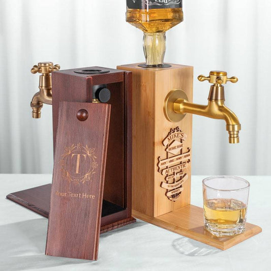 Embossed Wooden Whiskey Dispenser Personalized Alcohol Beverage Home Bar