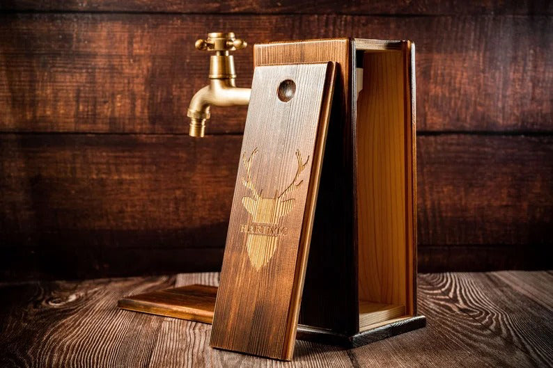 Personalized Wooden Whiskey Liquor Dispenser, Engraved Bar Décor
