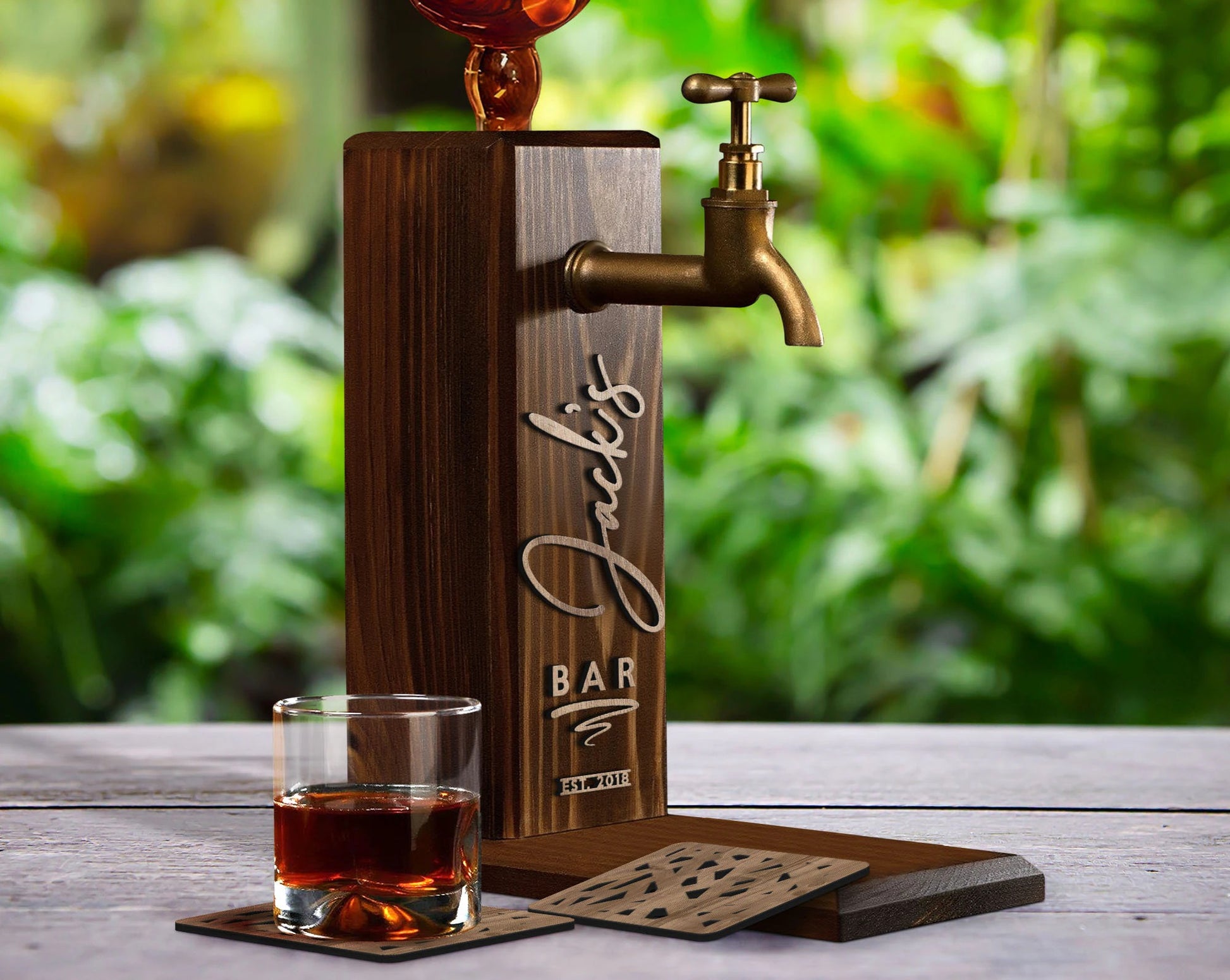 Personalized Whiskey Dispenser with Coasters Set - Bar, Pub, Home