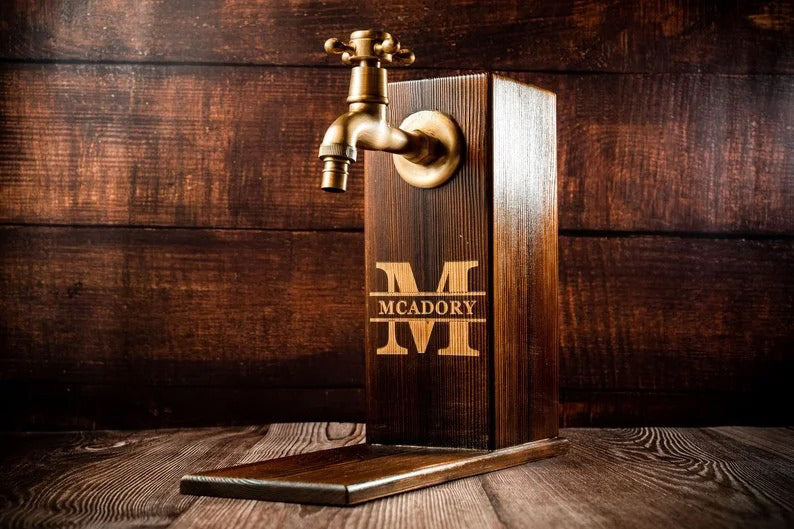 Personalized Wooden Whiskey Liquor Dispenser, Engraved Bar Décor