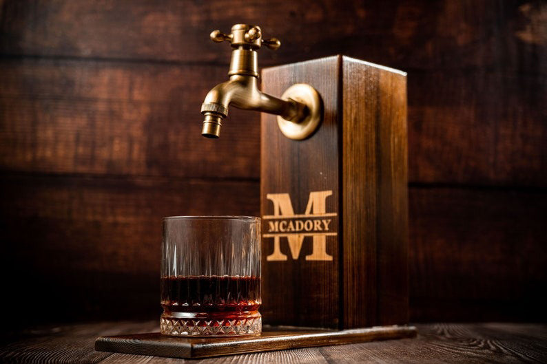 Personalized Wooden Whiskey Liquor Dispenser, Engraved Bar Décor