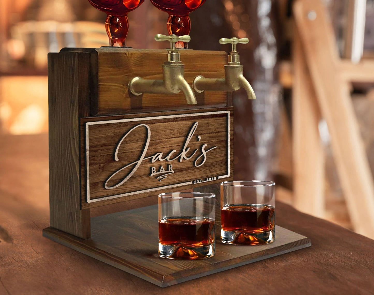 Personalized Double Faucet Whiskey Liquor Dispenser - Home Bar Fountain