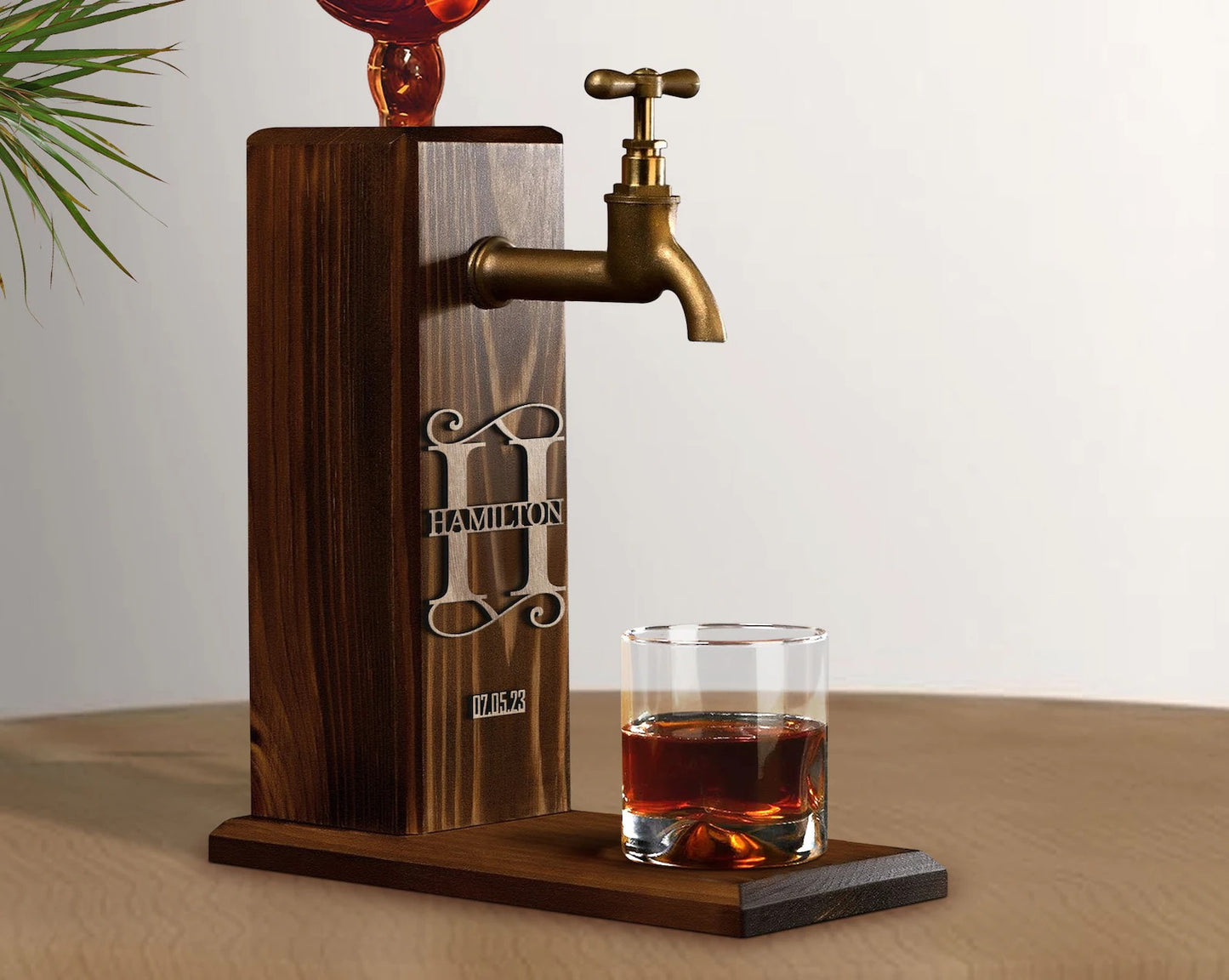 Personalized Embossed Name Wooden Whiskey Liquor Beverage Dispenser Gift