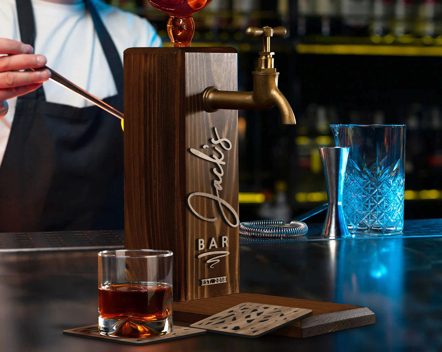 Personalized Whiskey Dispenser with Coasters Set - Bar, Pub, Home