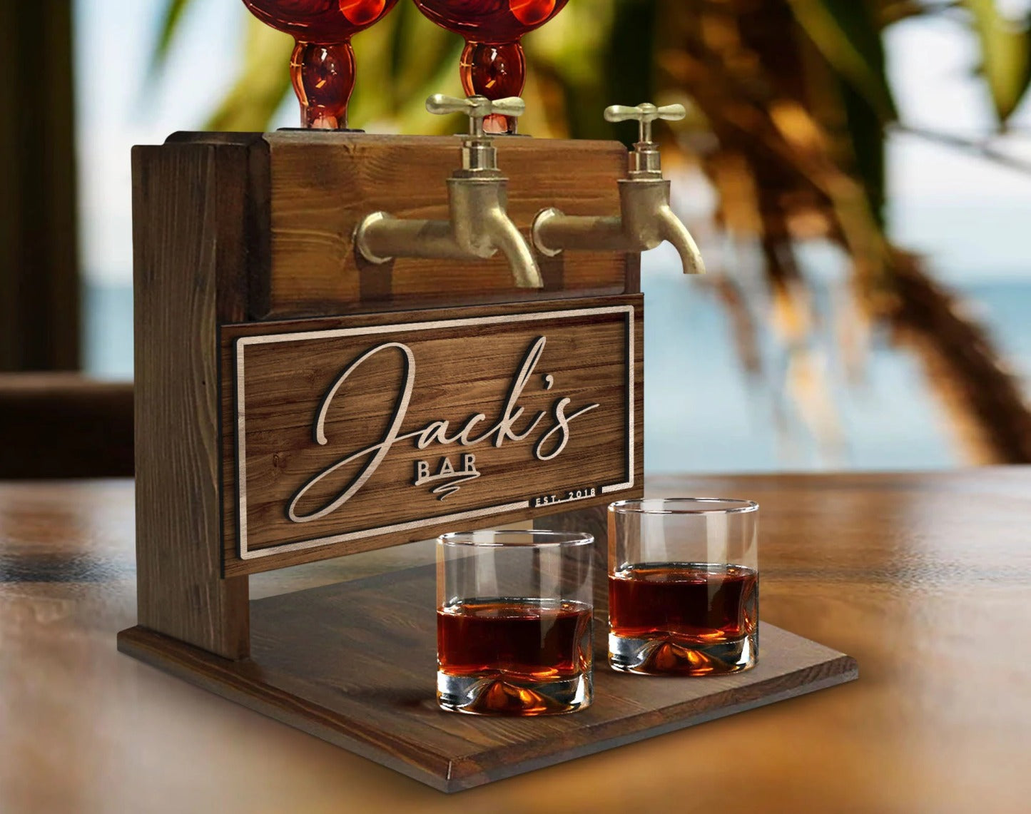 Personalized Double Faucet Whiskey Liquor Dispenser - Home Bar Fountain