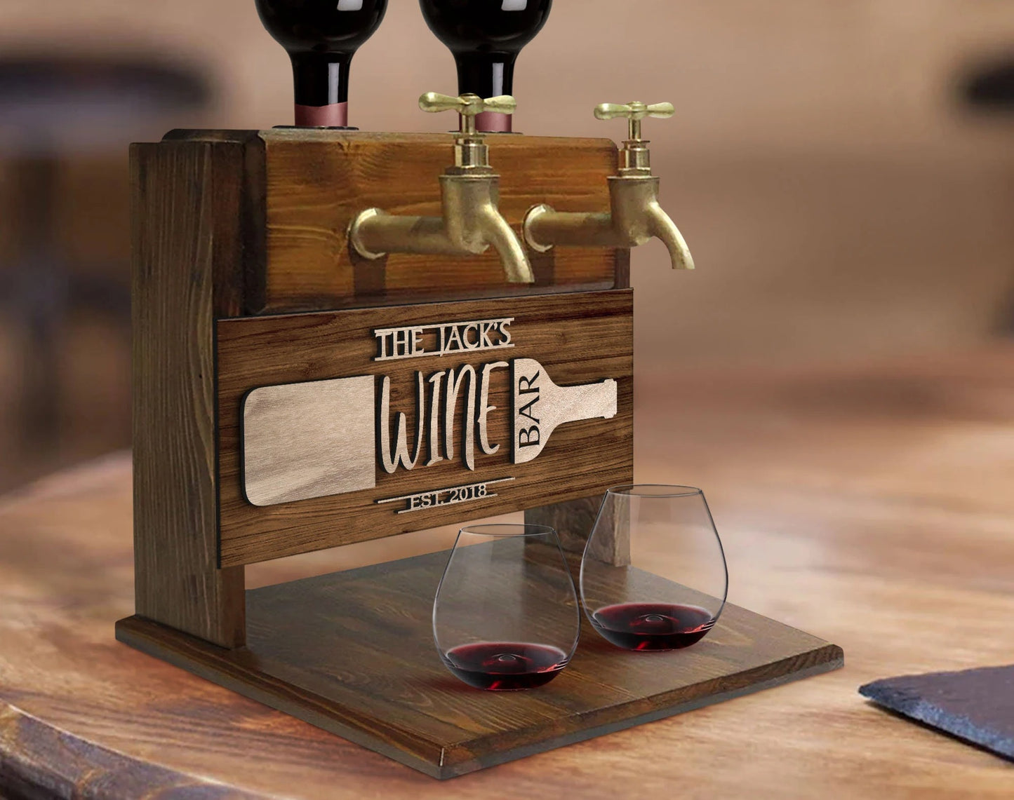Personalized Embossed Double Faucet Wine or Whiskey Dispenser Fountain