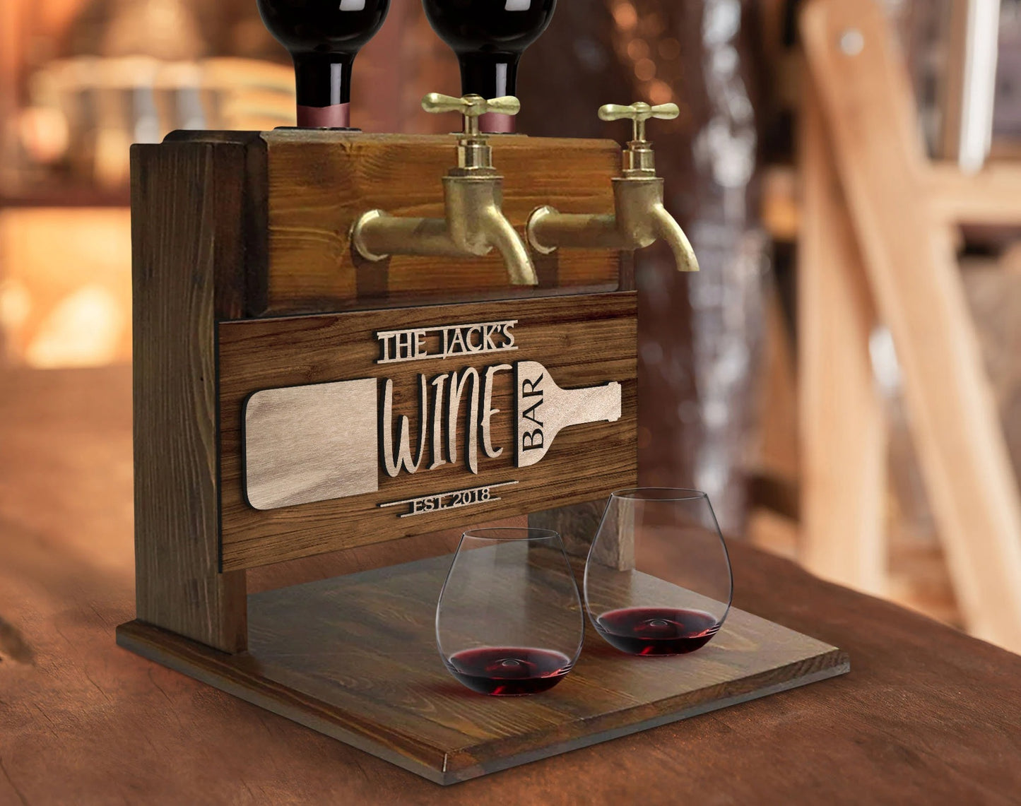Personalized Embossed Double Faucet Wine or Whiskey Dispenser Fountain