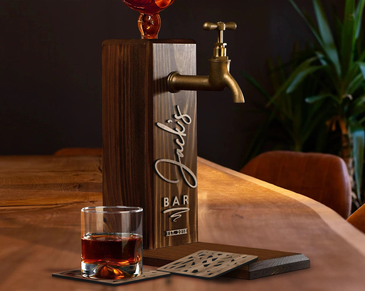 Personalized Whiskey Dispenser with Coasters Set - Bar, Pub, Home