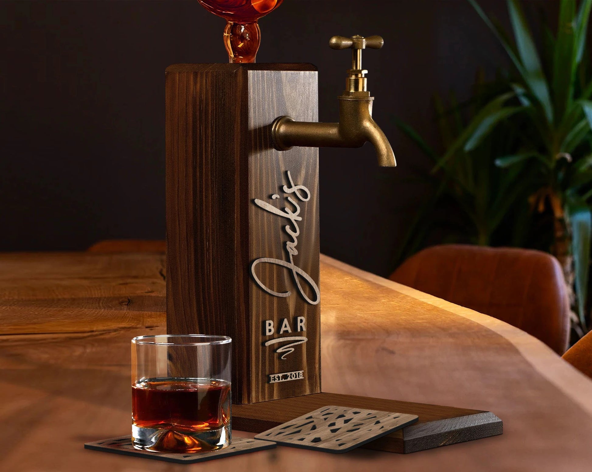 Personalized Whiskey Dispenser with Coasters Set - Bar, Pub, Home
